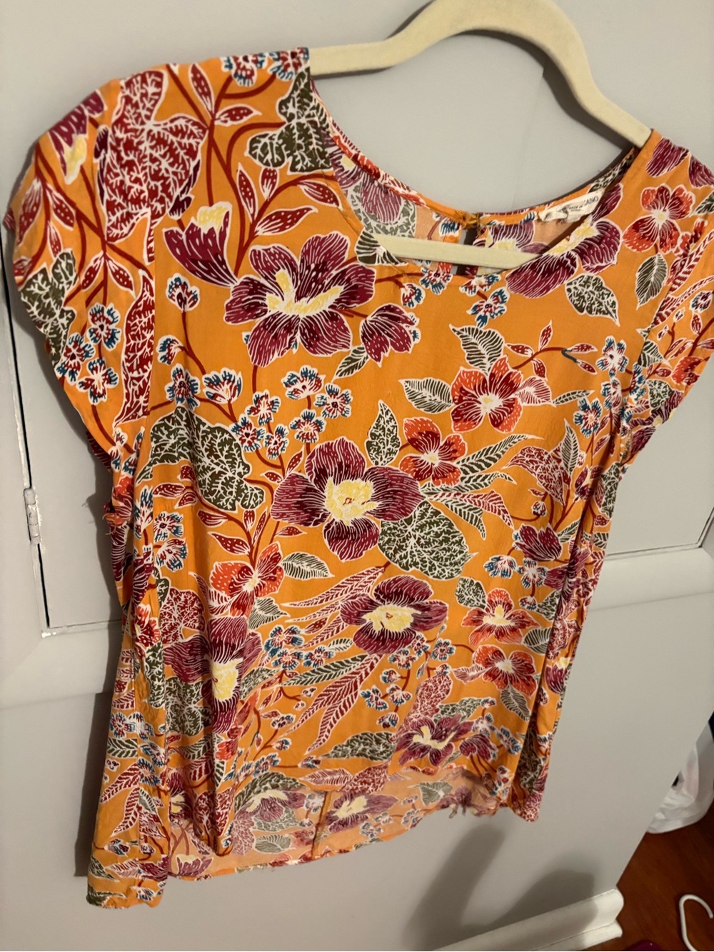 Floral Cap-Sleeve Top in Mustard Yellow